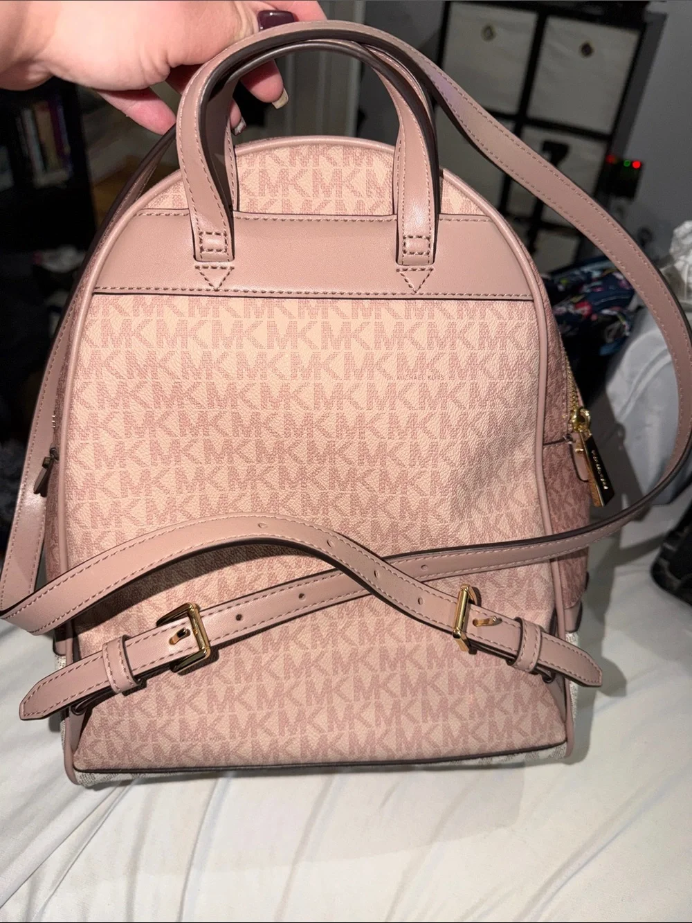 Michael Kors Pink and Cream Signature Dome Backpack